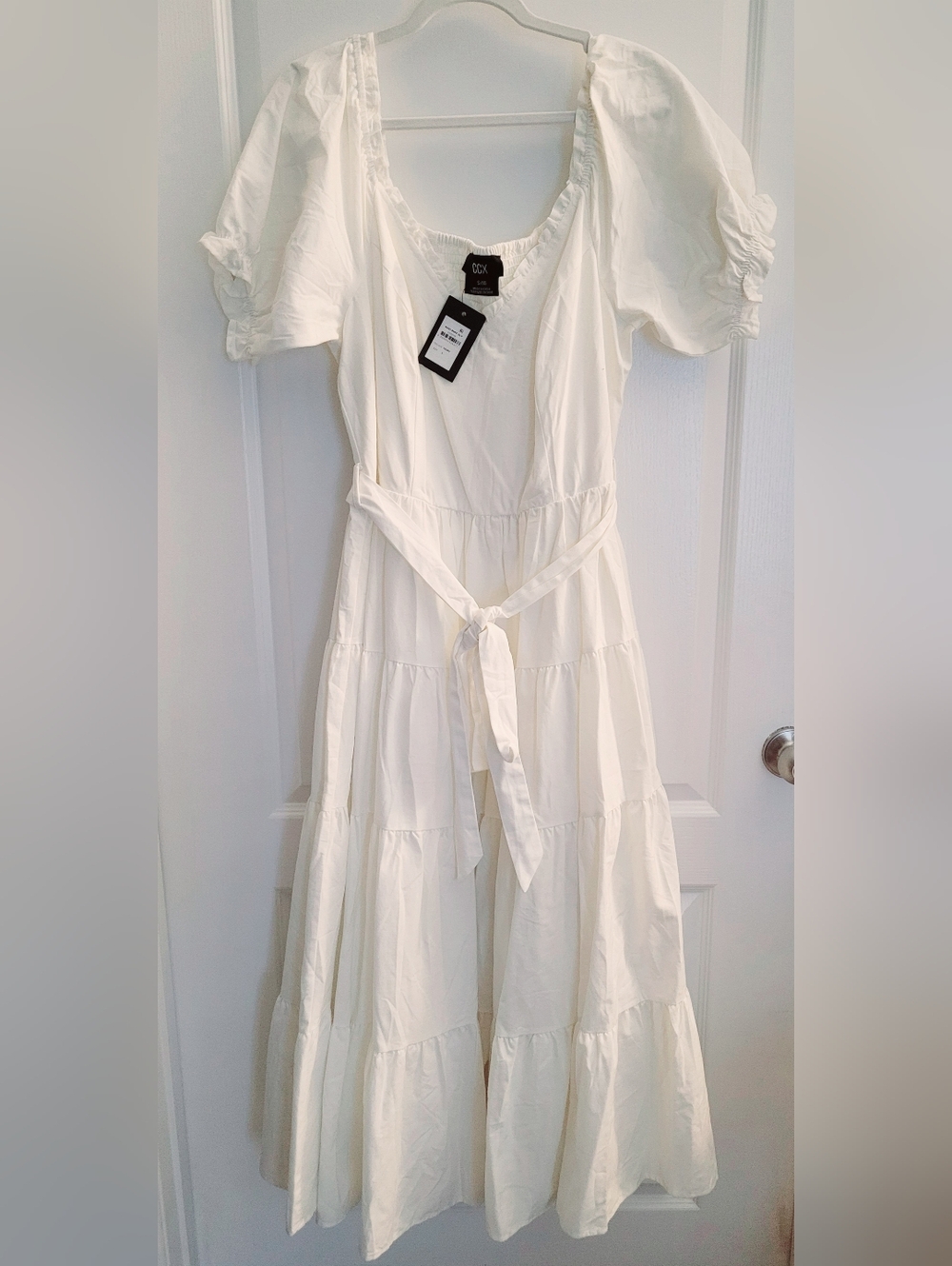 City Chic- CCX White Off-Shoulder Tiered Maxi with Waist Tie - Picture 2 of 8